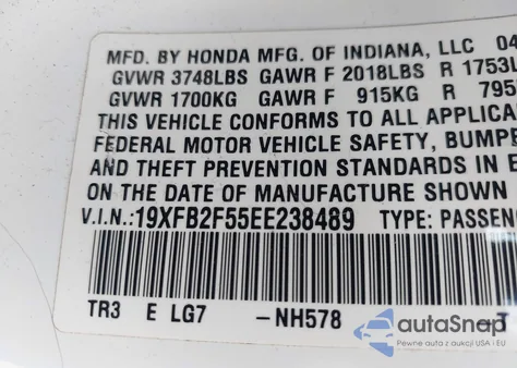2014 Honda Civic Lx from USA, damaged, VIN 19XFB2F55EE238489